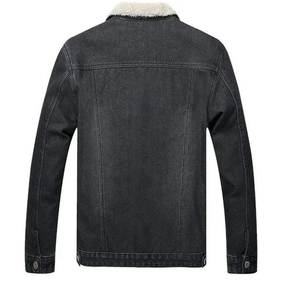 Grey And White Teddy Mens Denim Jacket - Picture 2 of 5